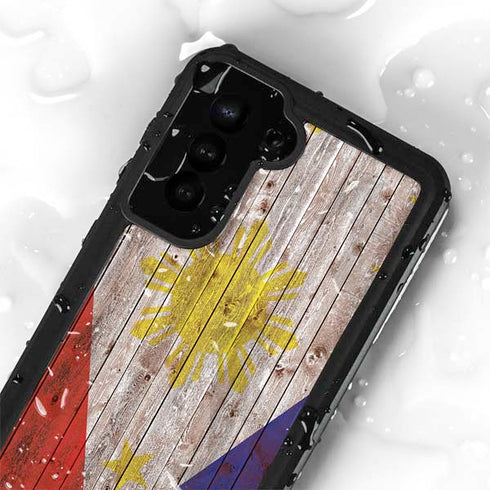 Philippines Flag Dark Wood Galaxy S23 Plus Waterproof Case