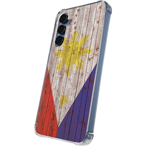 Philippines Flag Dark Wood Galaxy S24 Clear Case