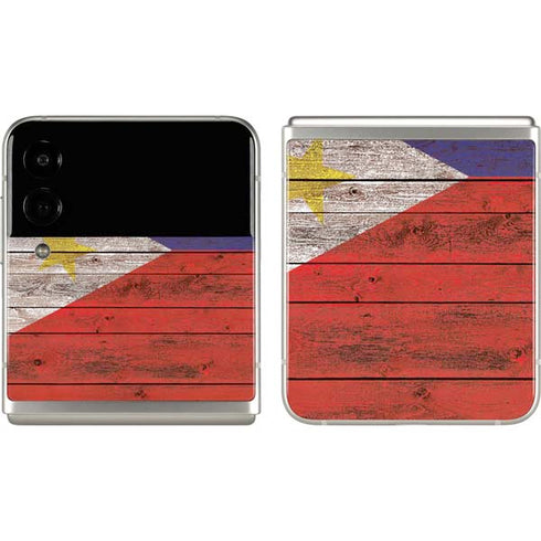 Philippines Flag Dark Wood Galaxy Z Flip3 5G Skin