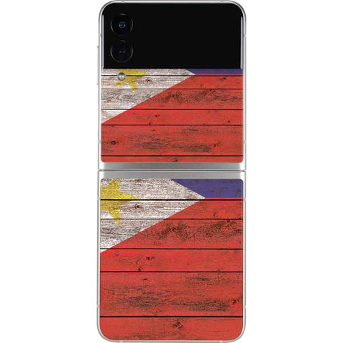 Philippines Flag Dark Wood Galaxy Z Flip4 5G Skin