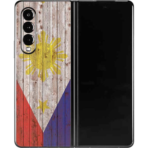 Philippines Flag Dark Wood Galaxy Z Fold3 5G Skin