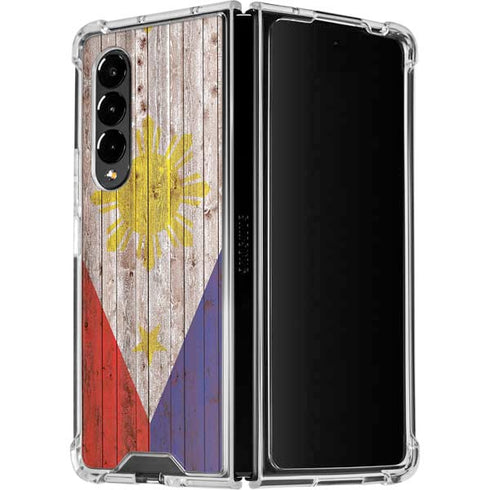 Philippines Flag Dark Wood Galaxy Z Fold4 5G Clear Case