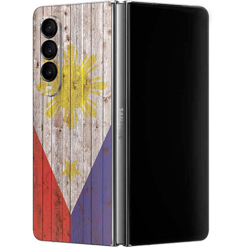 Philippines Flag Dark Wood Galaxy Z Fold4 5G Skin