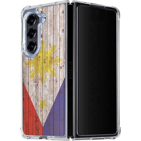 Philippines Flag Dark Wood Galaxy Z Fold5 5G Clear Case