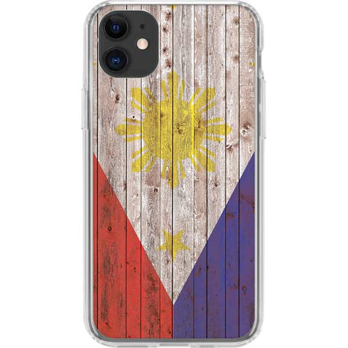 Philippines Flag Dark Wood iPhone 11 Clear Case