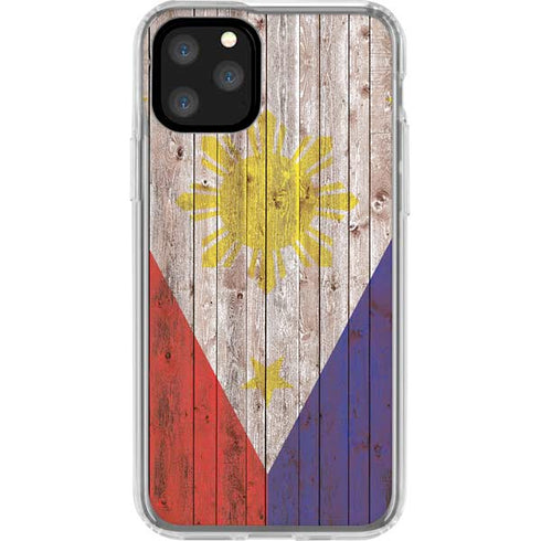 Philippines Flag Dark Wood iPhone 11 Pro Clear Case