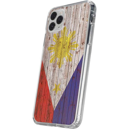 Philippines Flag Dark Wood iPhone 11 Pro Clear Case