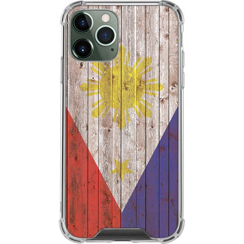 Philippines Flag Dark Wood iPhone 11 Pro Max Clear Case