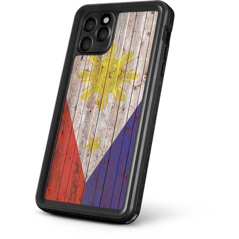 Philippines Flag Dark Wood iPhone 11 Pro Waterproof Case
