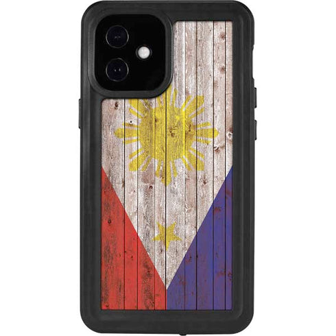 Philippines Flag Dark Wood iPhone 12 Mini Waterproof Case