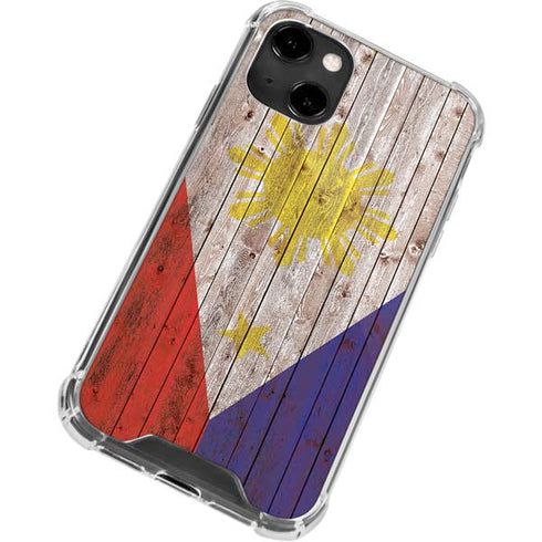 Philippines Flag Dark Wood iPhone 14 Clear Case