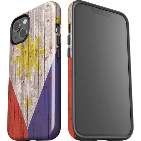 Philippines Flag Dark Wood iPhone 14 Plus Impact Case