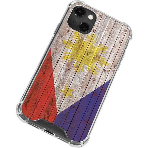 Philippines Flag Dark Wood iPhone 14 Plus Clear Case