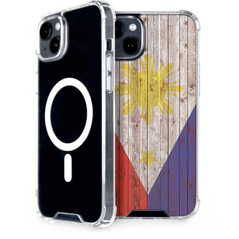 Philippines Flag Dark Wood iPhone 14 Plus MagSafe Case