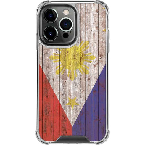 Philippines Flag Dark Wood iPhone 14 Pro Clear Case
