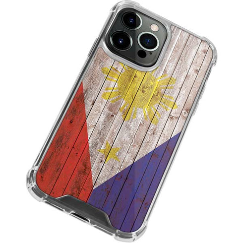 Philippines Flag Dark Wood iPhone 15 Pro Max Clear Case