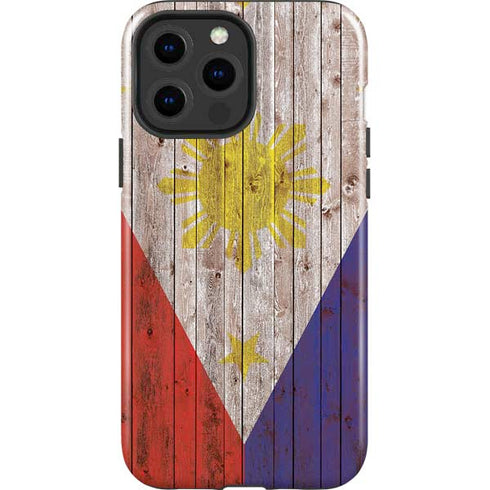 Philippines Flag Dark Wood iPhone 14 Pro Max Impact Case