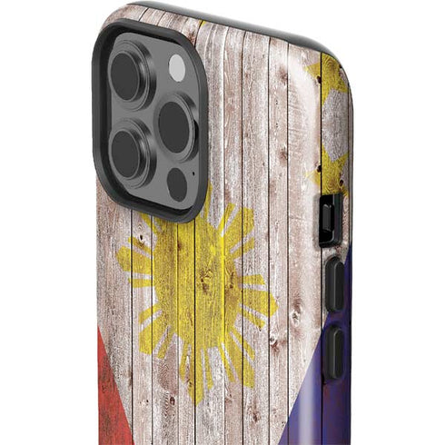 Philippines Flag Dark Wood iPhone 14 Pro Max Impact Case