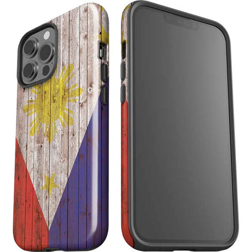 Philippines Flag Dark Wood iPhone 14 Pro Max Impact Case