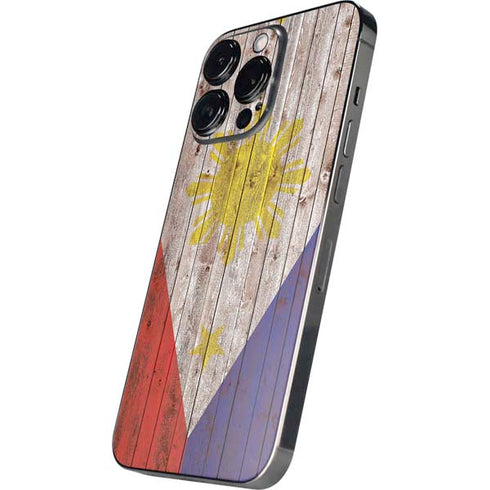 Philippines Flag Dark Wood iPhone 14 Pro Max Skin
