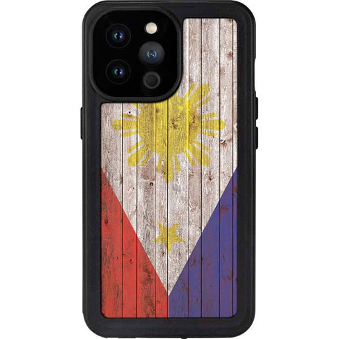 Philippines Flag Dark Wood iPhone 14 Pro Max Waterproof Case