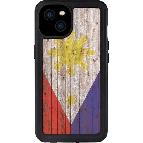 Philippines Flag Dark Wood iPhone 15 Plus Waterproof Case