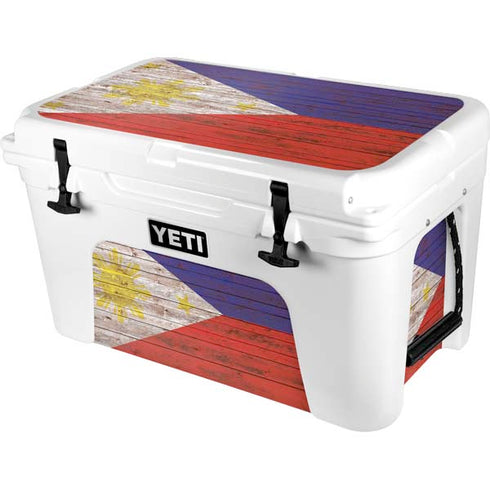 Philippines Flag Dark Wood YETI Tundra 45 Hard Cooler Skin