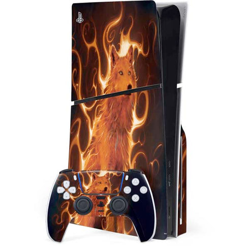 Phoenix Wolf by Vincent Hie PS5 Slim Disk Bundle Skin