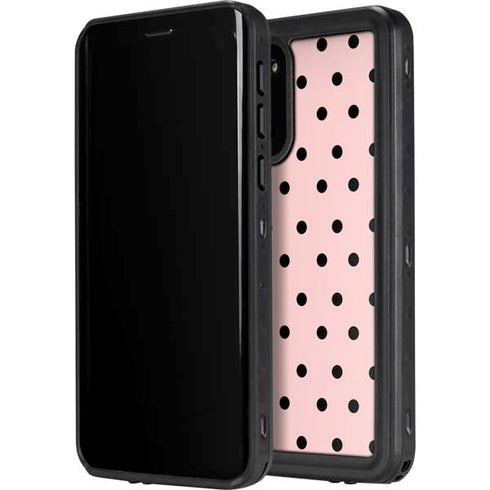 Pink and Black Polka Dots Galaxy S20 Waterproof Case