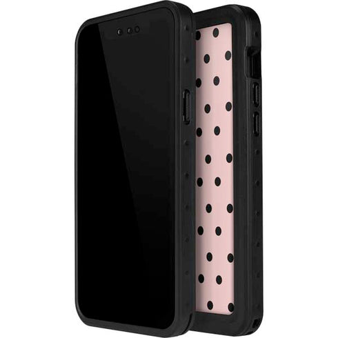 Pink and Black Polka Dots iPhone 13 Mini Waterproof Case