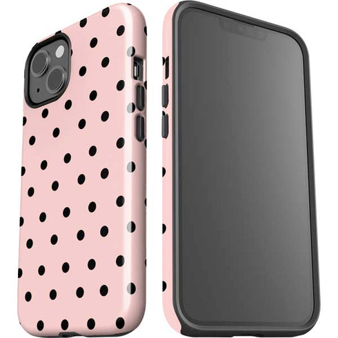 Pink and Black Polka Dots iPhone 14 Plus Impact Case