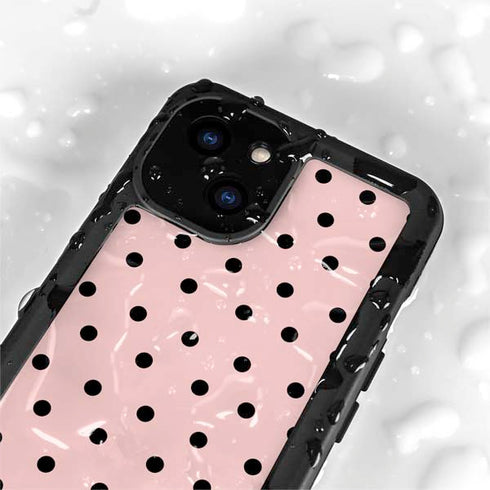 Pink and Black Polka Dots iPhone 15 Plus Waterproof Case
