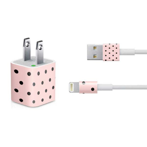 Pink and Black Polka Dots iPhone Charger (5W USB) Skin