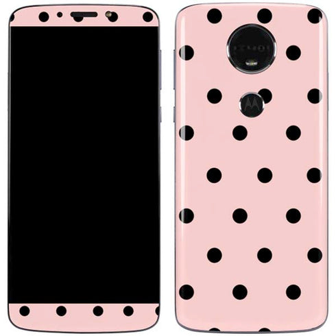 Pink and Black Polka Dots Moto E5 Plus Skin