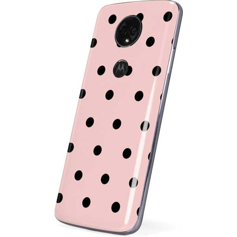 Pink and Black Polka Dots Moto E5 Plus Skin