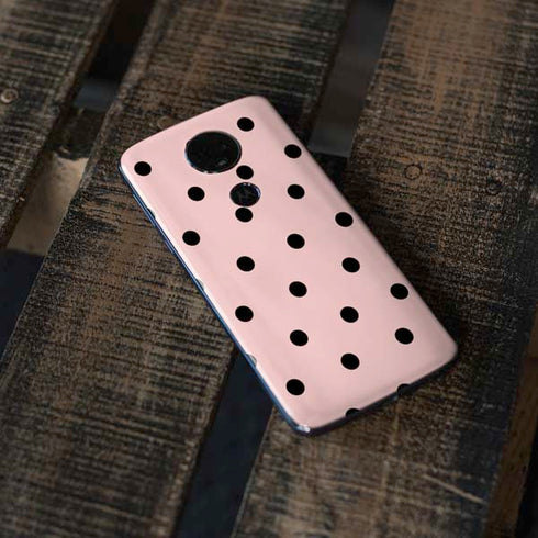 Pink and Black Polka Dots Moto E5 Plus Skin
