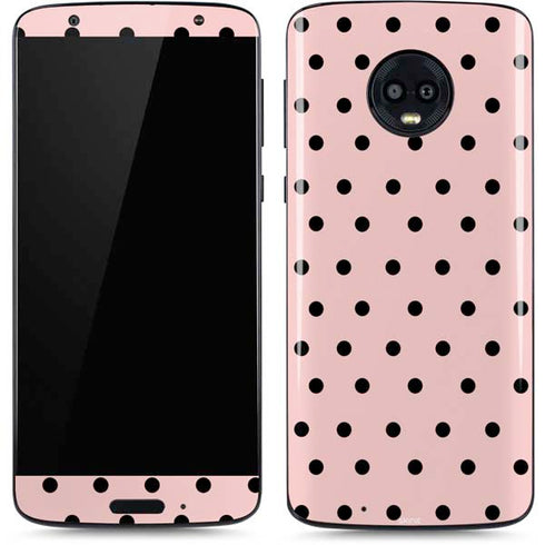 Pink and Black Polka Dots Moto G6 Skin