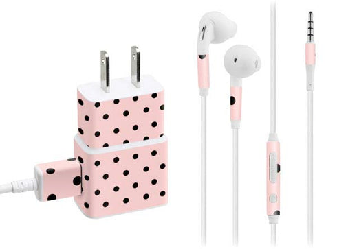 Pink and Black Polka Dots Phone Charger Skin