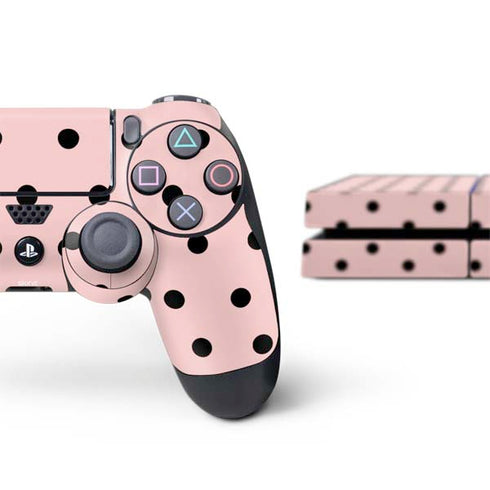 Pink and Black Polka Dots PS4 Console and Controller Bundle Skin