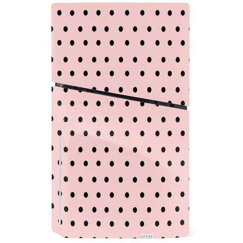 Pink and Black Polka Dots PS5 Slim Disk Console Skin