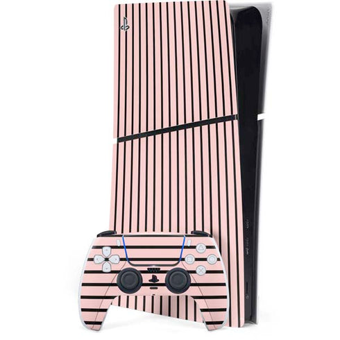 Pink and Black Stripes PS5 Slim Digital Edition Console Skin