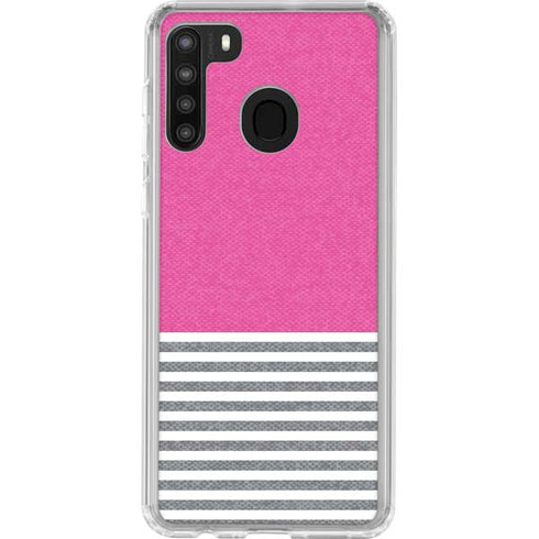 Pink and Grey Stripes Galaxy A21 Clear Case