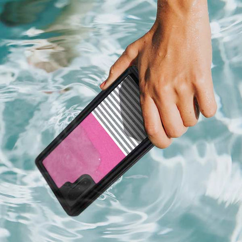 Pink and Grey Stripes Galaxy Note 10 Waterproof Case