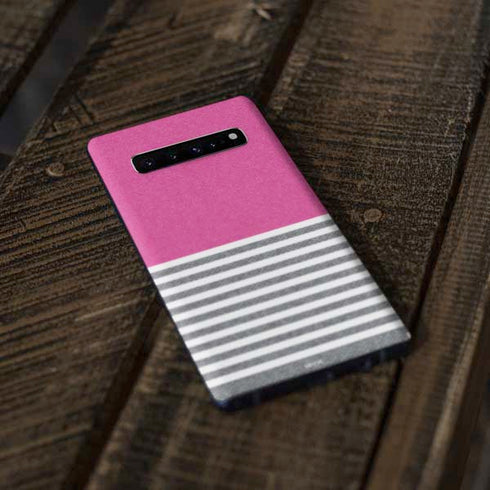 Pink and Grey Stripes Galaxy S10 Skin