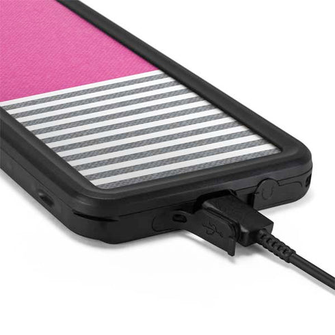 Pink and Grey Stripes Galaxy S20 Plus Waterproof Case