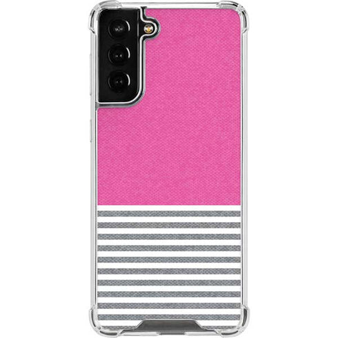 Pink and Grey Stripes Galaxy S21 FE Clear Case