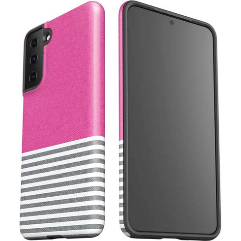 Pink and Grey Stripes Galaxy S21 FE Pro Case