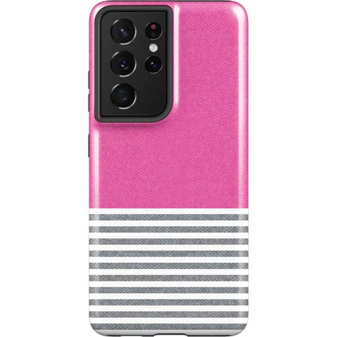 Pink and Grey Stripes Galaxy S21 Ultra 5G Pro Case