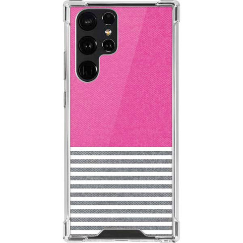 Pink and Grey Stripes Galaxy S22 Ultra Clear Case