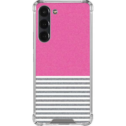 Pink and Grey Stripes Galaxy S23 Plus Clear Case